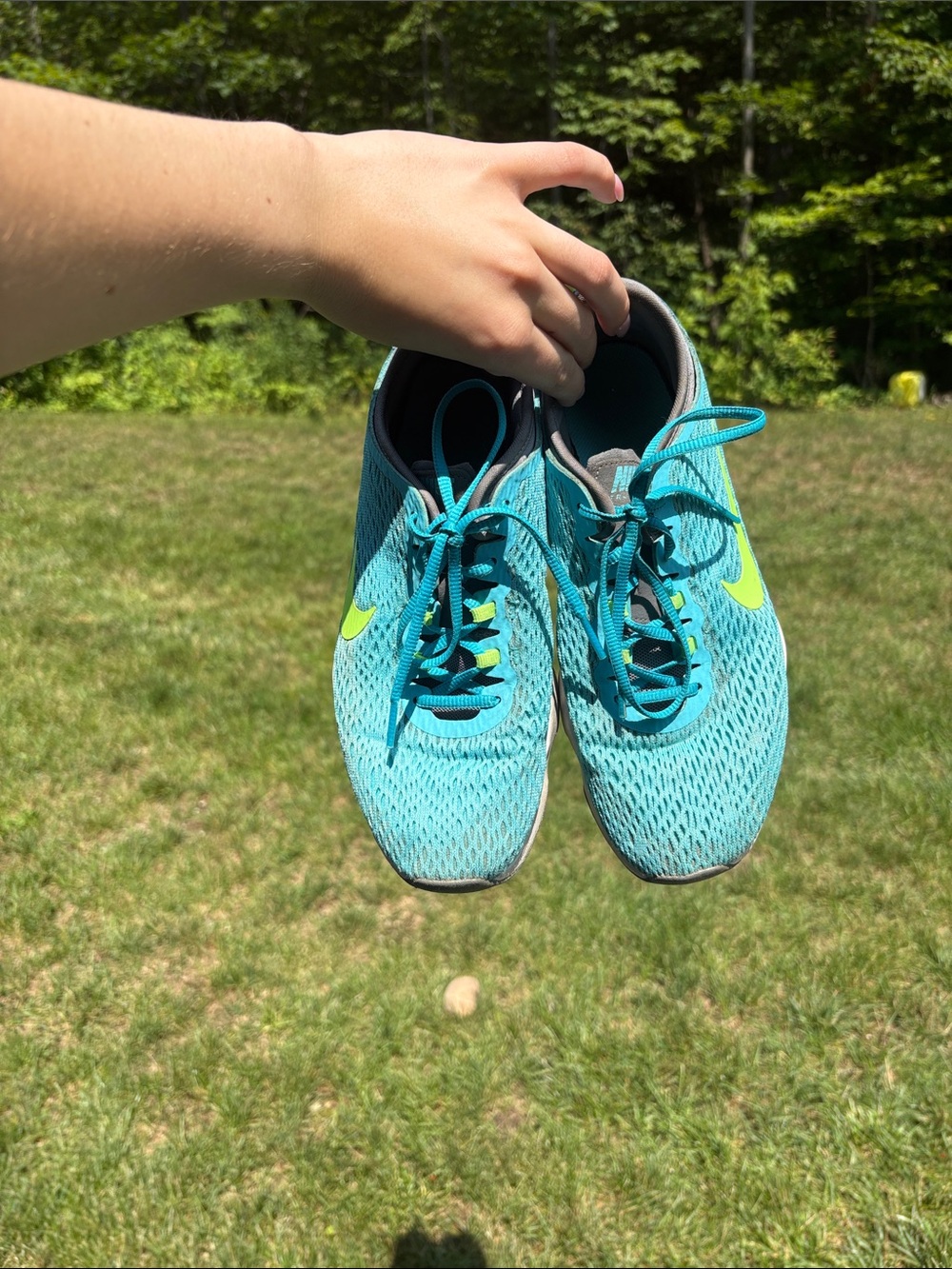 Nike Women's Teal Athletic Shoes with Neon Yellow Swoosh